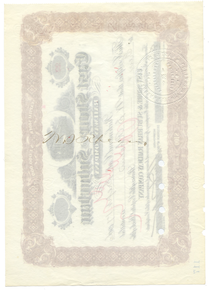 East Shore and Suburban Railway Company Stock Certificate