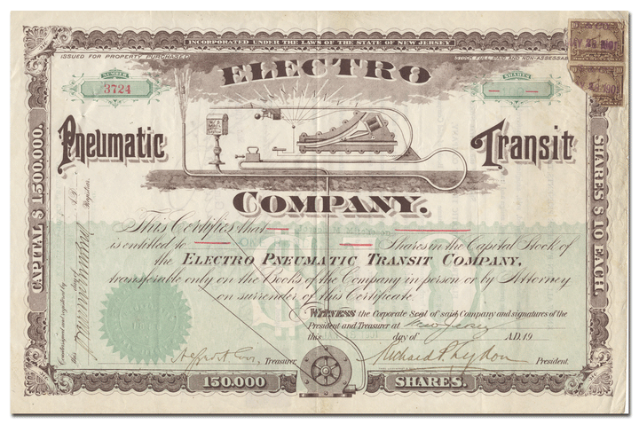 Electro Pneumatic Transit Company Stock Certificate