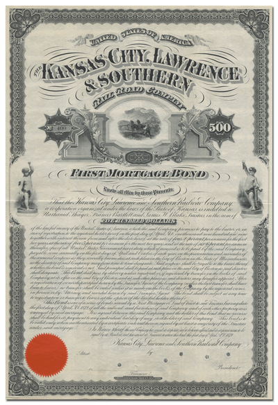 Kansas City, Lawrence & Southern Rail Road Company Bond Certificate