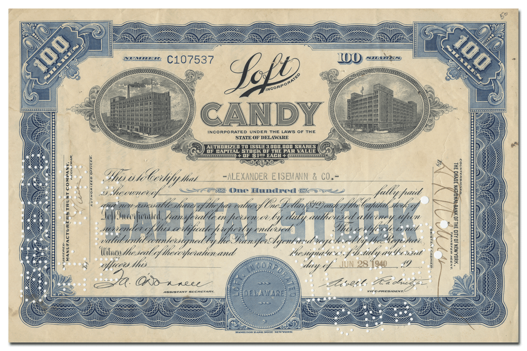 Loft Incorporated Stock Certificate