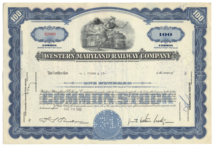 Western Maryland Railway Company Stock Certificate