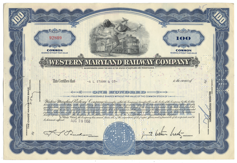 Western Maryland Railway Company Stock Certificate