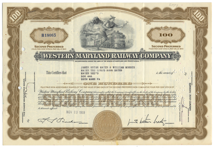 Western Maryland Railway Company Stock Certificate