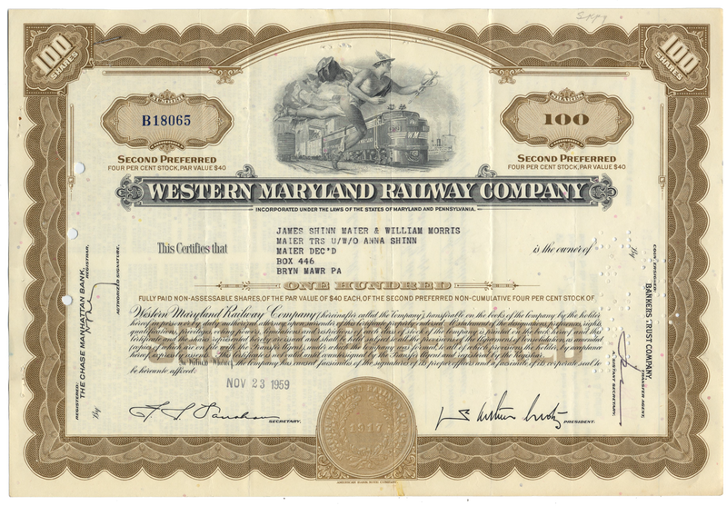 Western Maryland Railway Company Stock Certificate