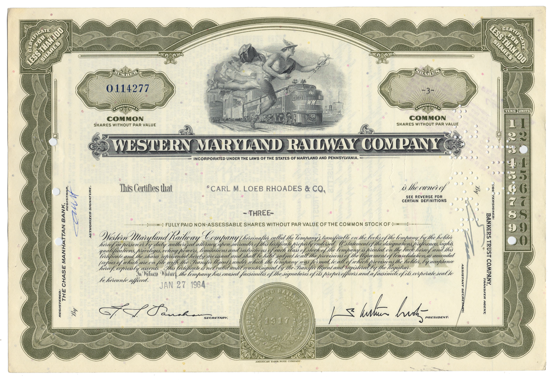 Western Maryland Railway Company Stock Certificate