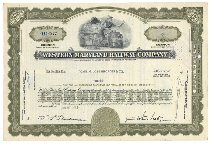 Western Maryland Railway Company Stock Certificate