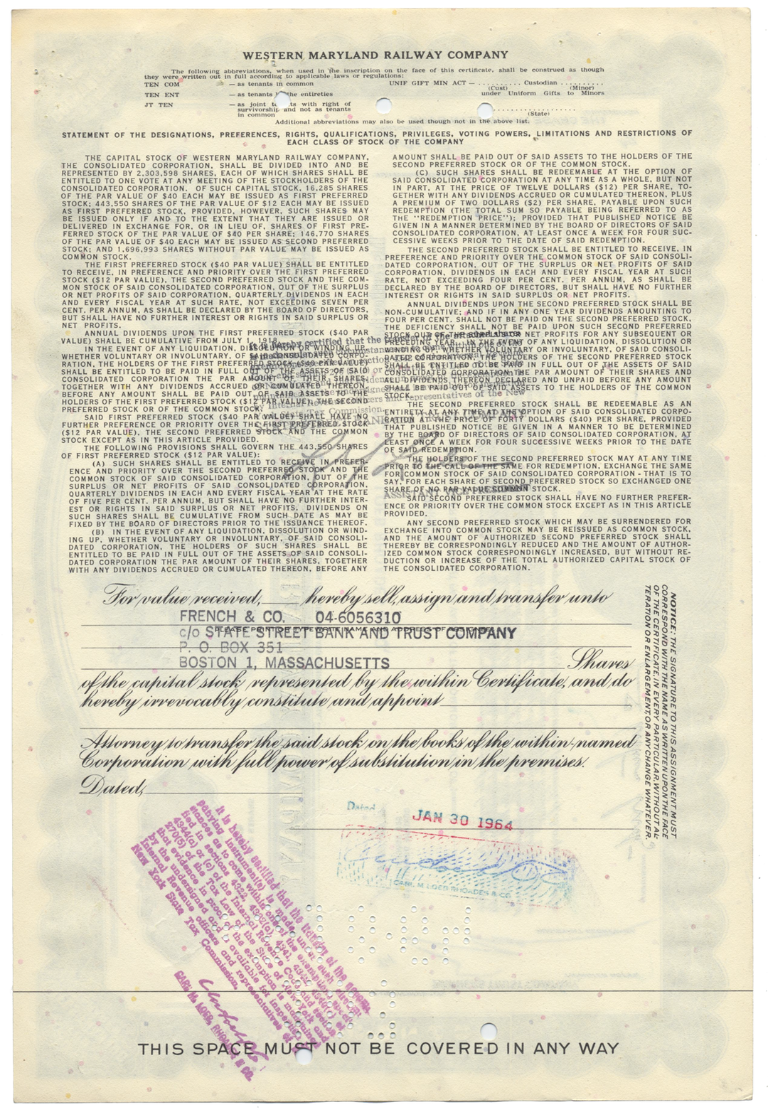 Western Maryland Railway Company Stock Certificate