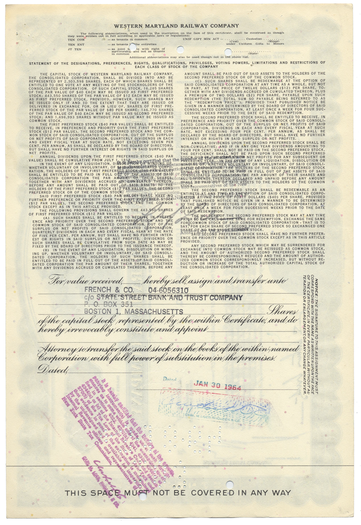 Western Maryland Railway Company Stock Certificate