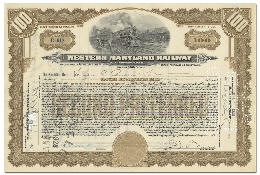 Western Maryland Railway Company Stock Certificate