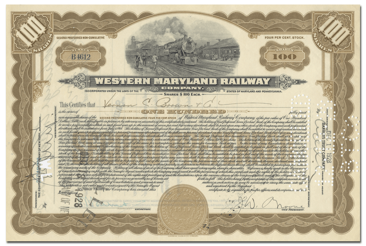 Western Maryland Railway Company Stock Certificate