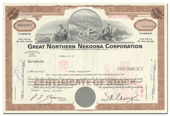 Great Northern Nekoosa Corporation Stock Certificate