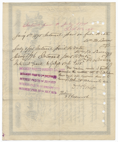 Atlantic, Mississippi and Ohio Rail Road Company Bond Certificate Signed by William Mahone