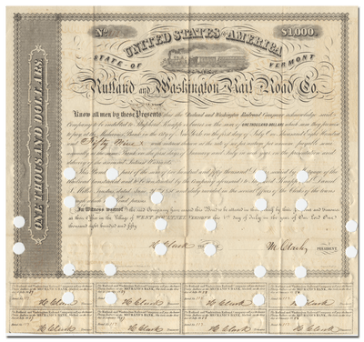 Rutland and Washington Railroad Company Bond Certificate