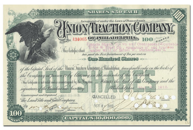 Union Traction Company of Philadelphia Stock Certificate