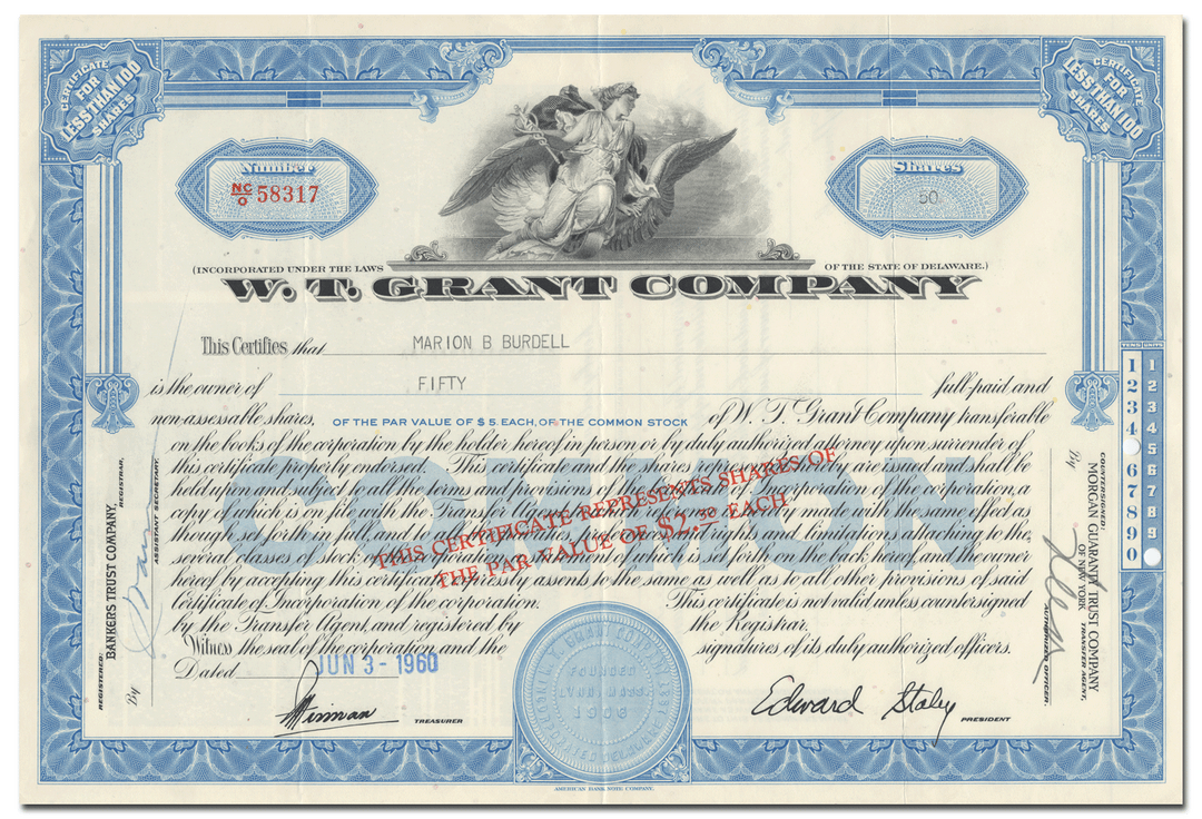 W. T. Grant Company Stock Certificate