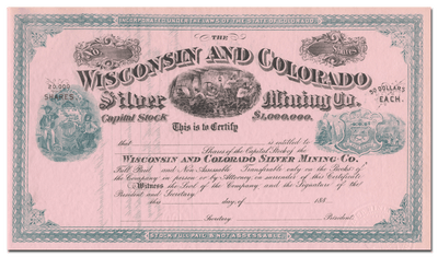 Wisconsin and Colorado Silver Mining Co. Stock Certificate