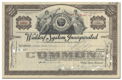 Waldorf System Incorporated Stock Certificate