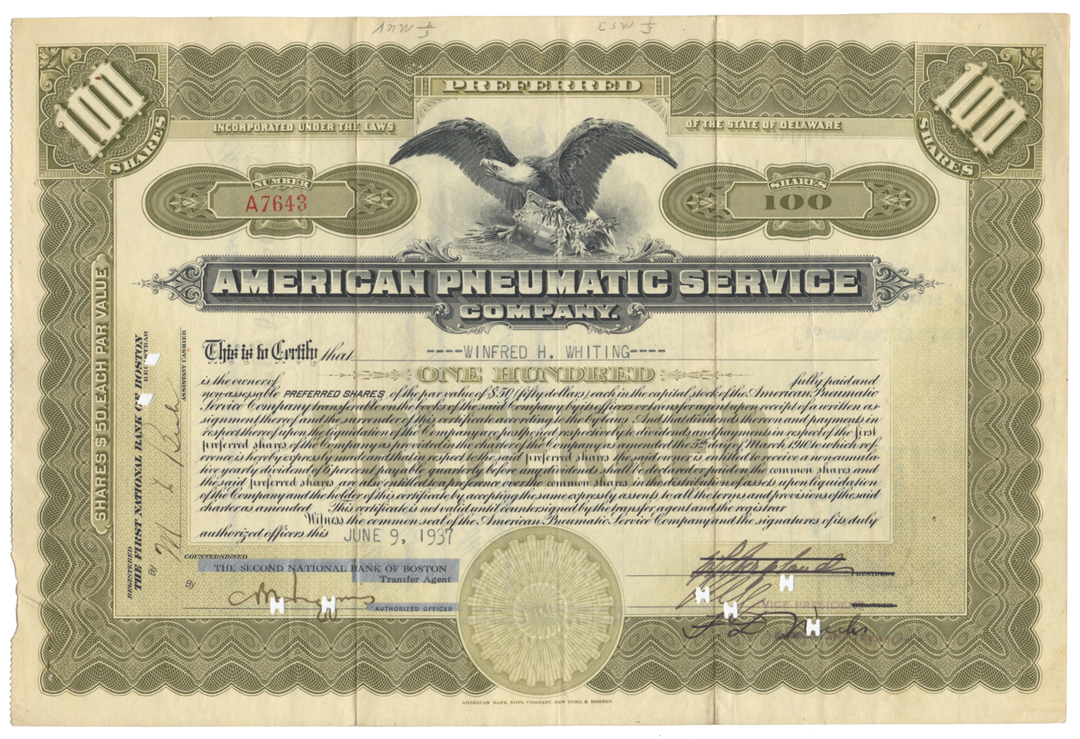 American Pneumatic Service Company Stock Certificate