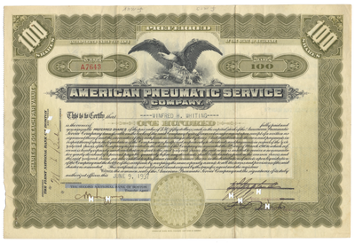 American Pneumatic Service Company Stock Certificate