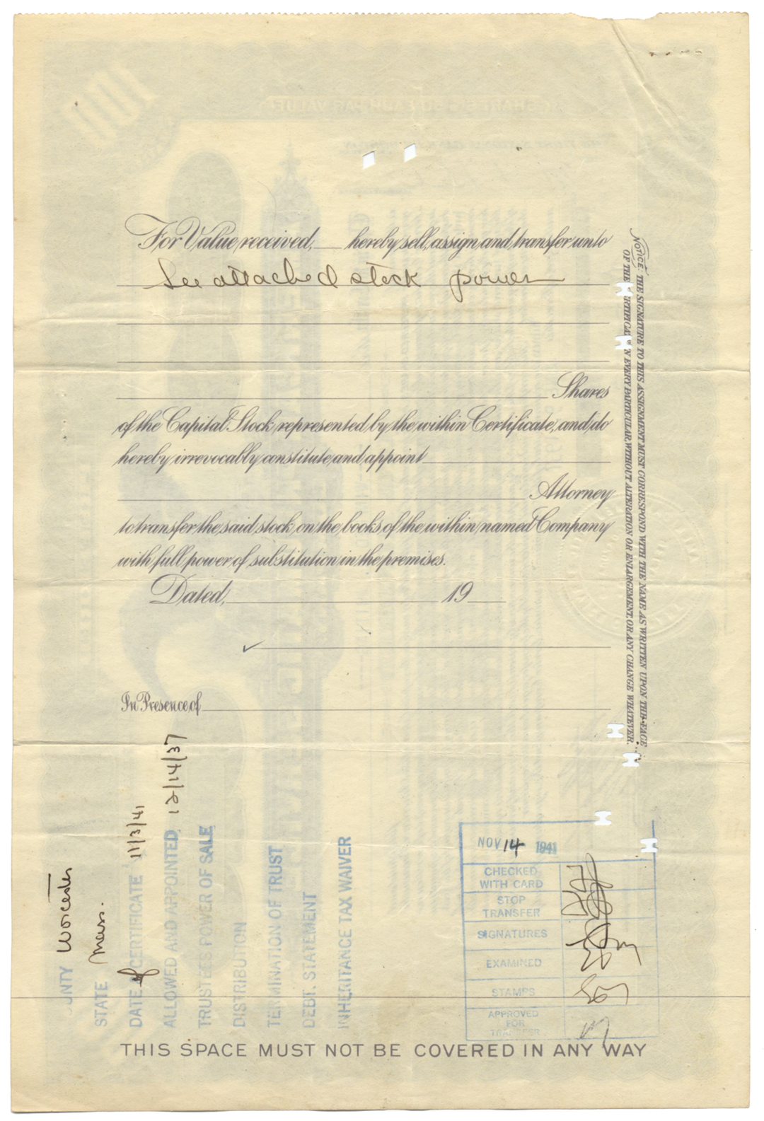 American Pneumatic Service Company Stock Certificate