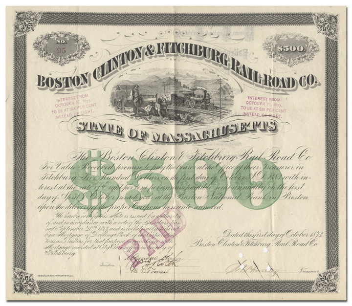 Boston, Clinton & Fitchburg Rail-Road Company Bond Certificate