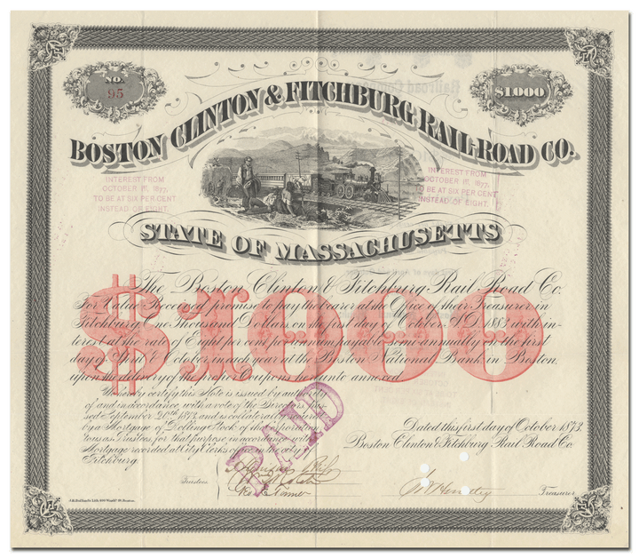 Boston, Clinton & Fitchburg Rail-Road Company Bond Certificate