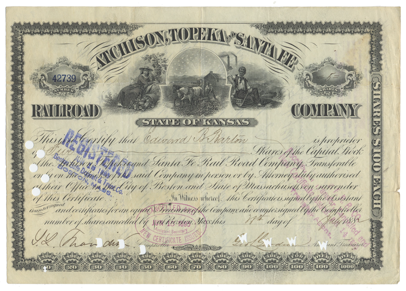 Atchison, Topeka and Santa Fe Railroad Company Stock Certificate