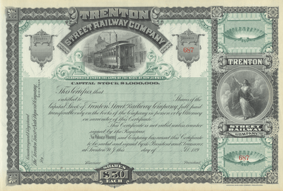 Trenton Street Railway Company Stock Certificate