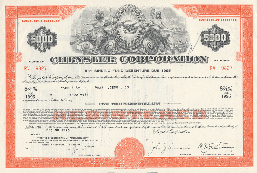 Chrysler Corporation Bond Certificate