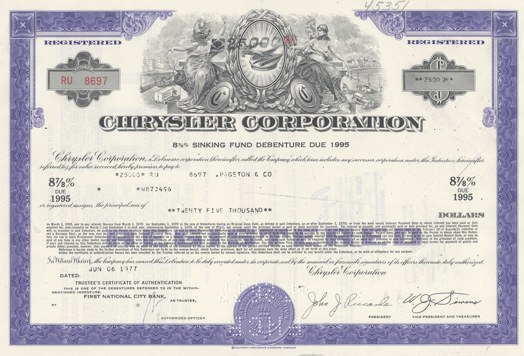 Chrysler Corporation Bond Certificate