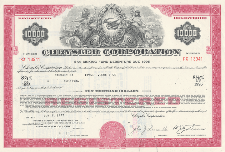 Chrysler Corporation Bond Certificate