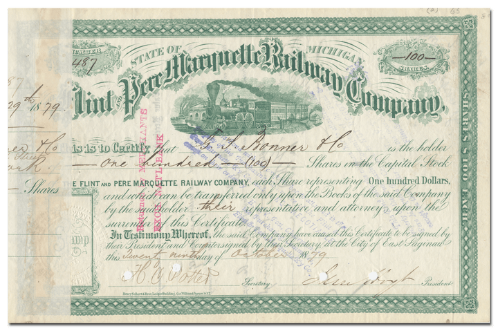 Flint and Pere Marquette Railway Company Stock Certificate