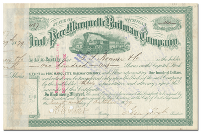 Flint and Pere Marquette Railway Company Stock Certificate