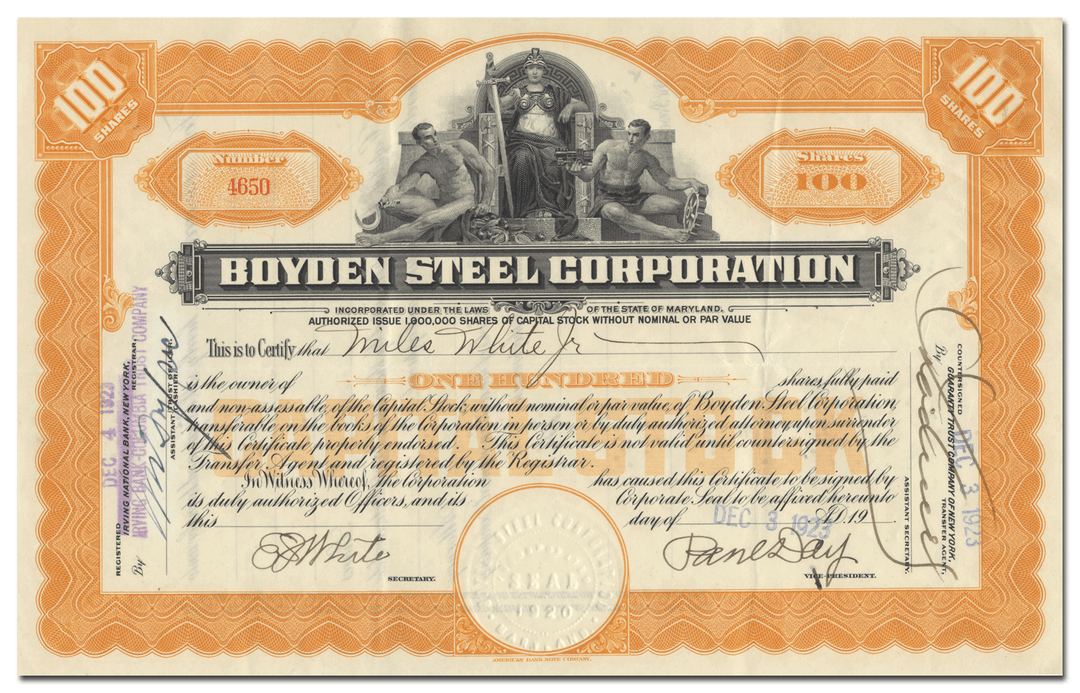 Boyden Steel Corporation Stock Certificate