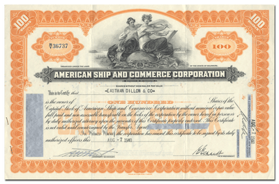 American Ship and Commerce Corporation Stock Certificate