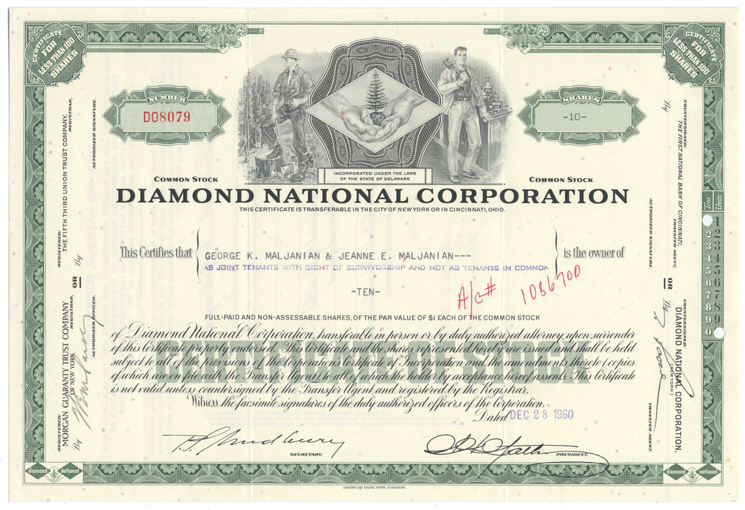 Diamond National Corporation Stock Certificate