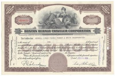 Boston Herald-Traveler Corporation Stock Certificate