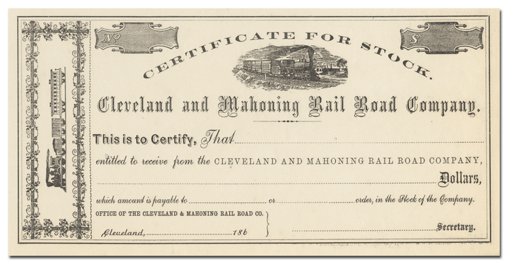 Cleveland and Mahoning Rail Road Company Stock Certificate