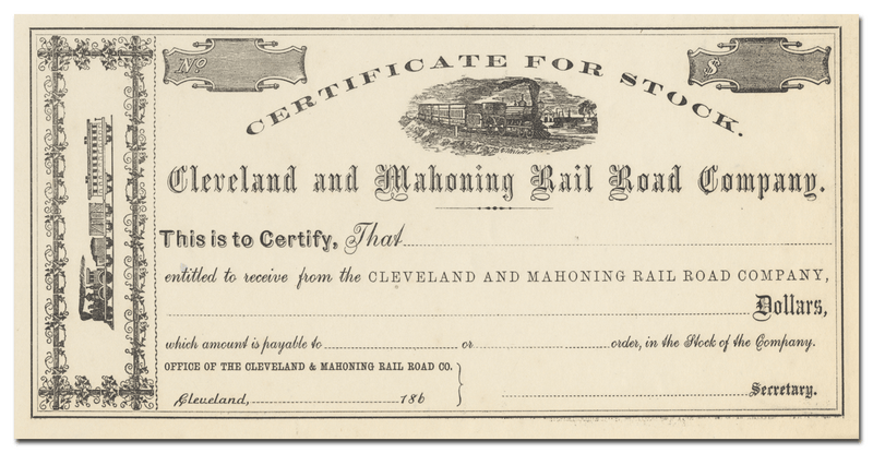 Cleveland and Mahoning Rail Road Company Stock Certificate