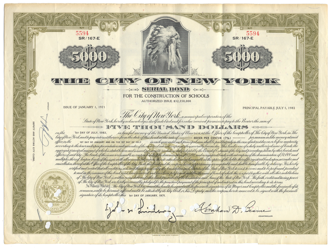 New York, City of Bond Certificate