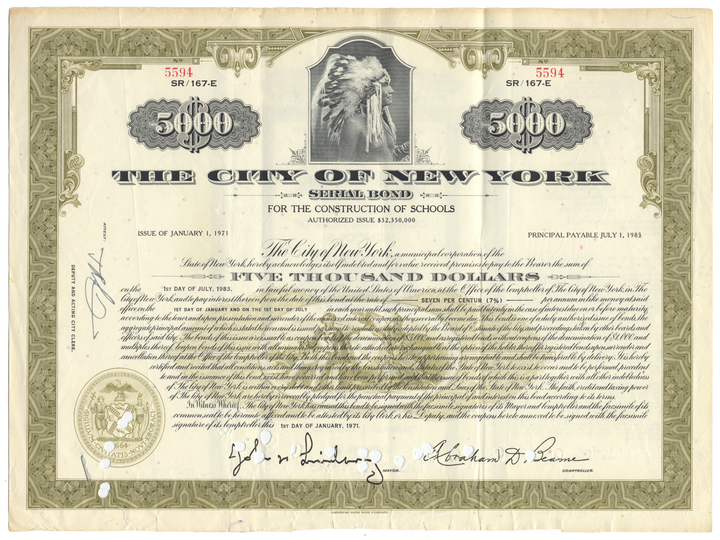 New York, City of Bond Certificate