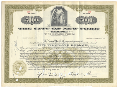 New York, City of Bond Certificate