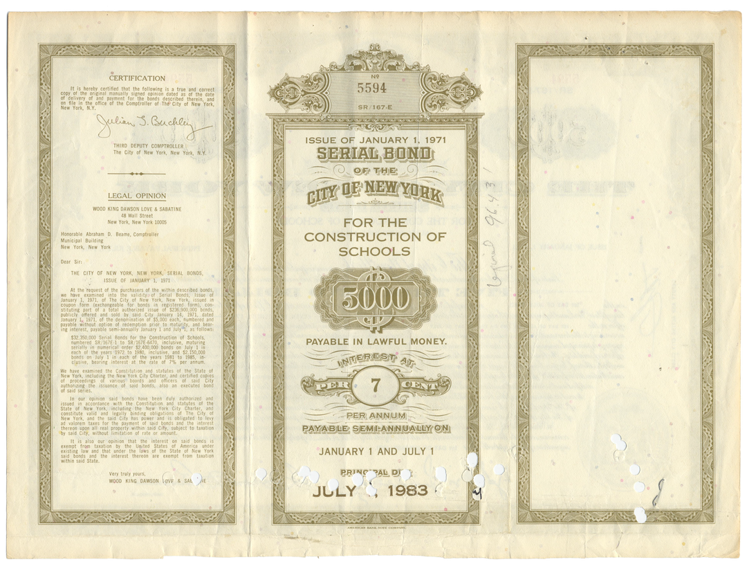 New York, City of Bond Certificate