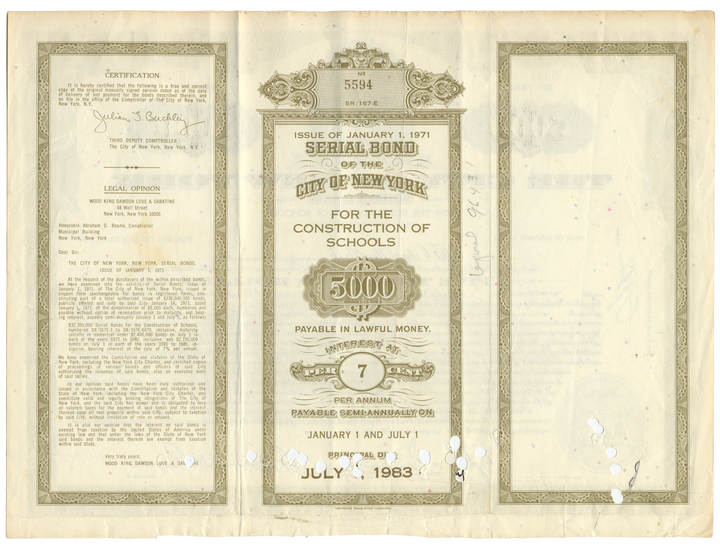 New York, City of Bond Certificate