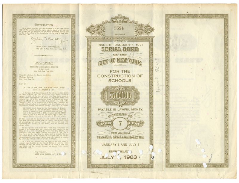 New York, City of Bond Certificate