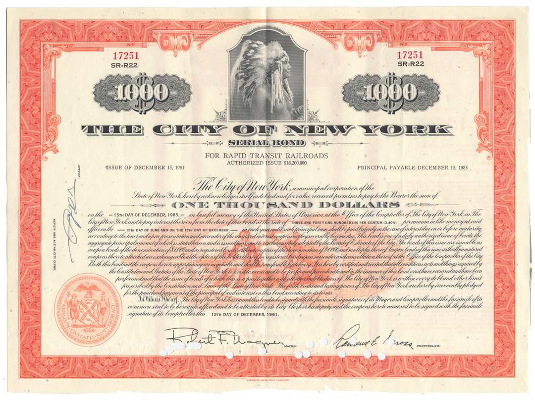 City of New York Bond Certificate