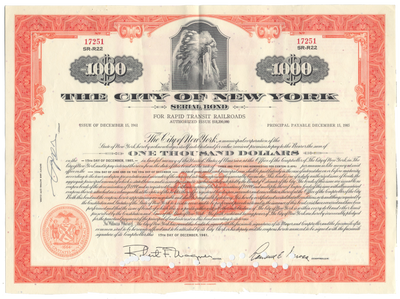City of New York Bond Certificate