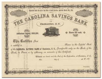 Carolina Savings Bank Stock Certificate