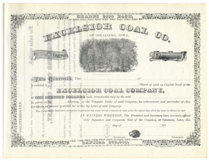 Excelsior Coal Company Stock Certificate
