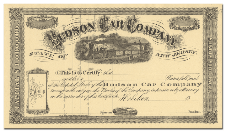 Hudson Car Company Stock Certificate